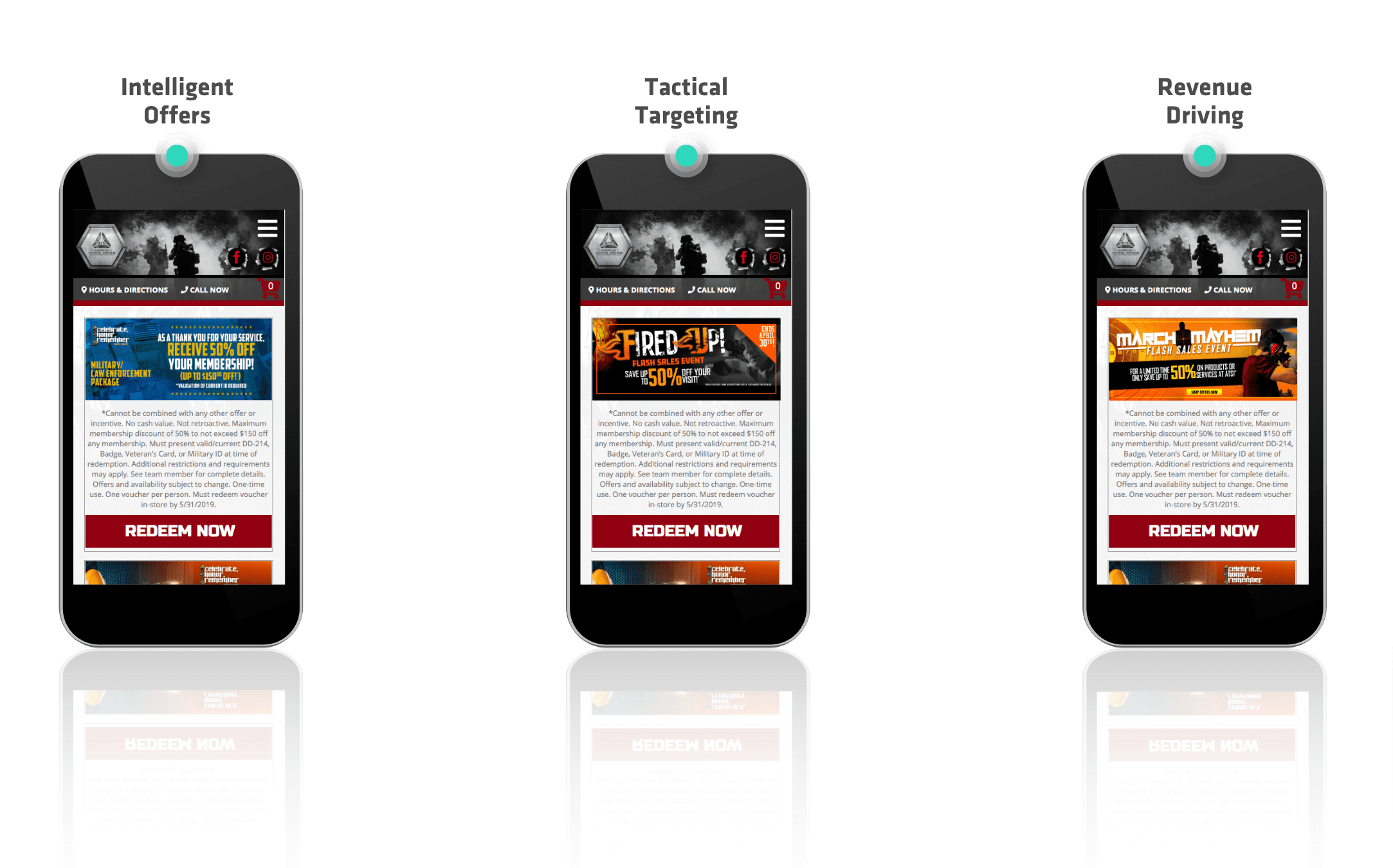 mobile phones with example website screenshots